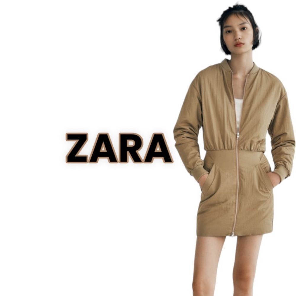 ZARA Women’s Tan Zip-Front Casual Dress